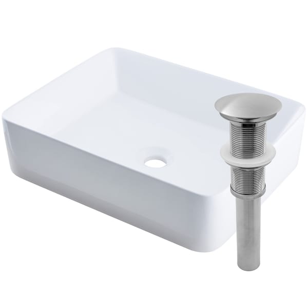 Novatto Rectangular White Porcelain Vessel Sink with Brushed Nickel Drain Set NP-01321BN - main